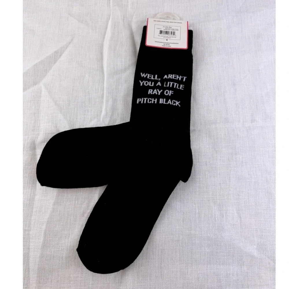 About Face Design Funatic Ray of Pitch Black Novelty Crew Socks Black One Sz NWT